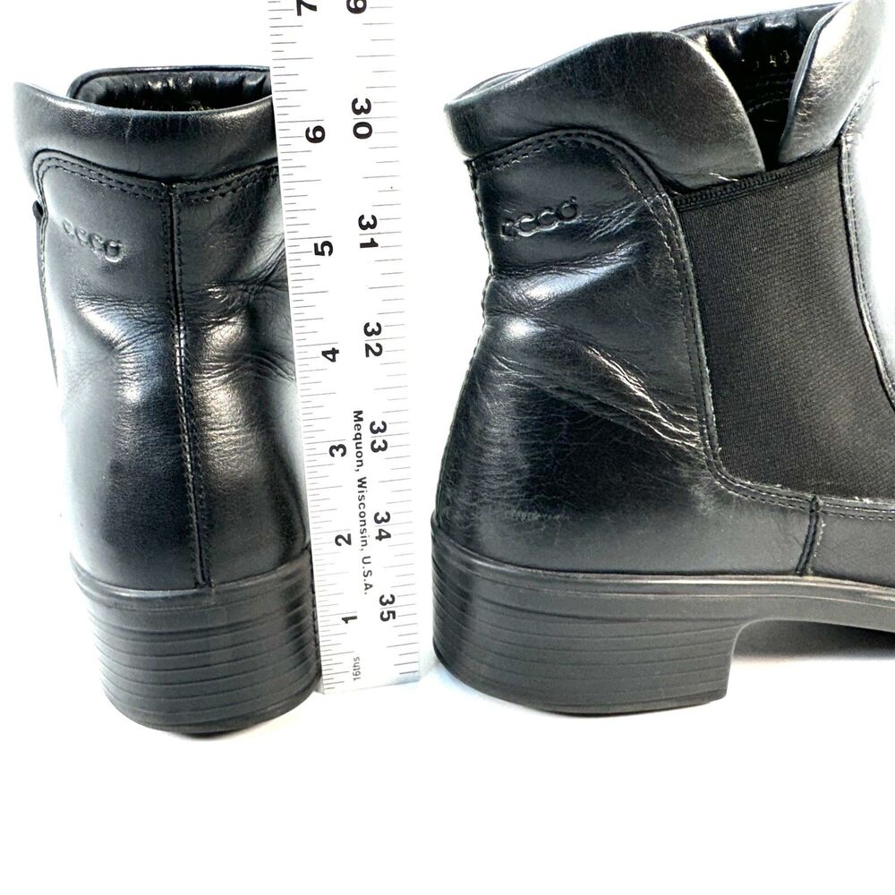 Ecco Light Black Leather Slip On Ankle Boots Size EU 40 / US 9.5 Chelsea Healed - Picture 9 of 10